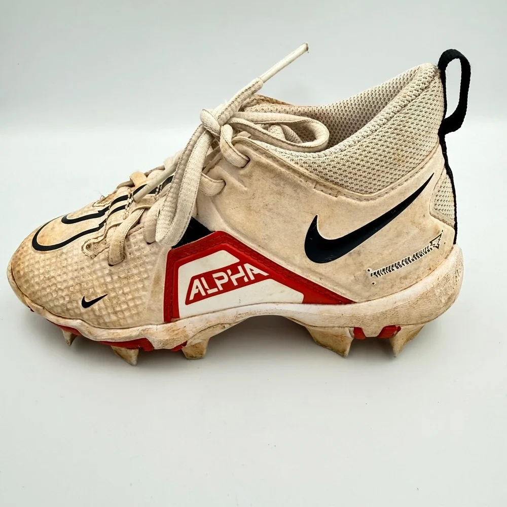 Nike Alpha Menace 3 Shark BG Kids Football Cleats White Red CV0581-103 Size 12C